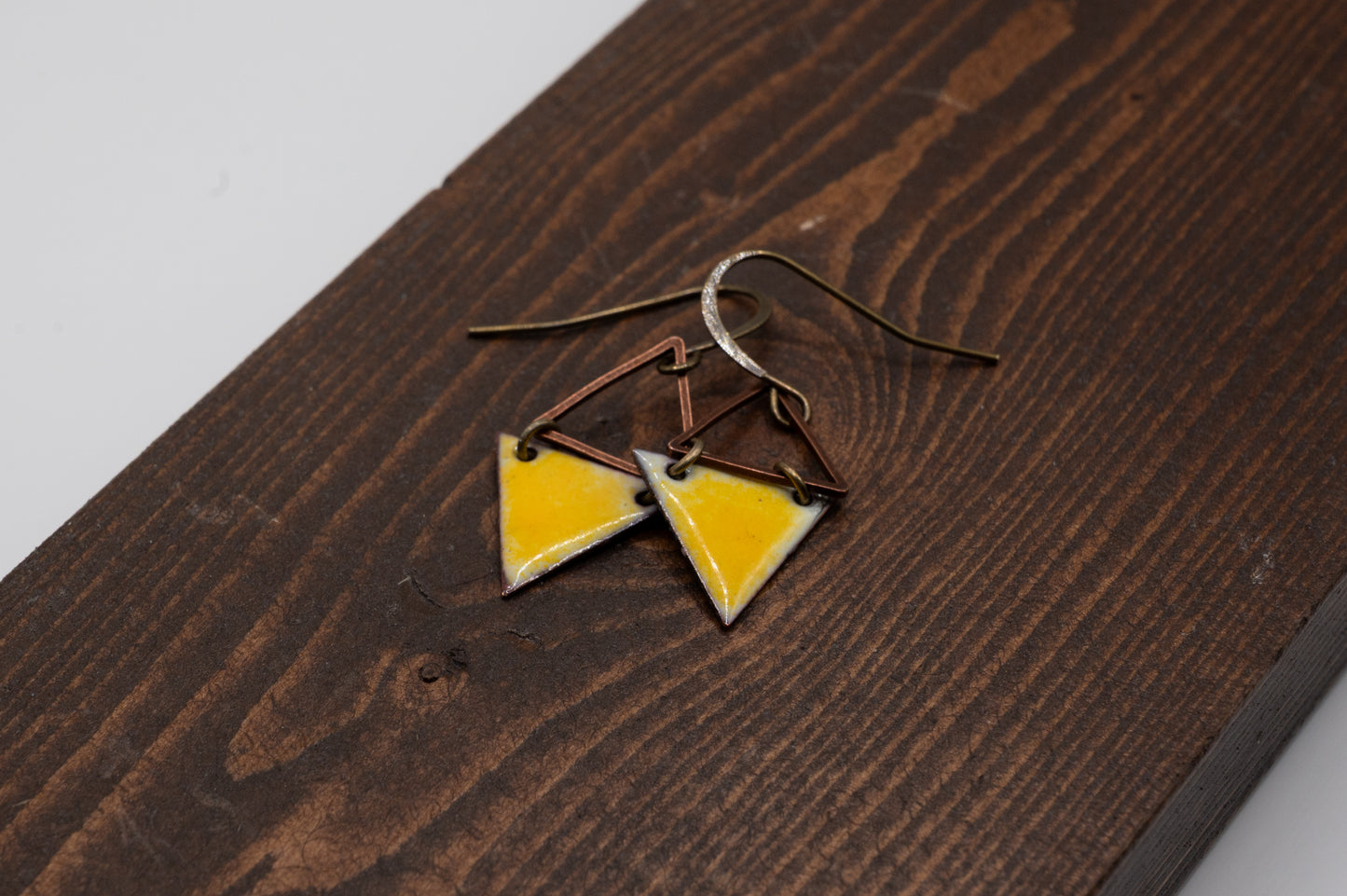 Yellow Triangle Dangle Enamel Earrings