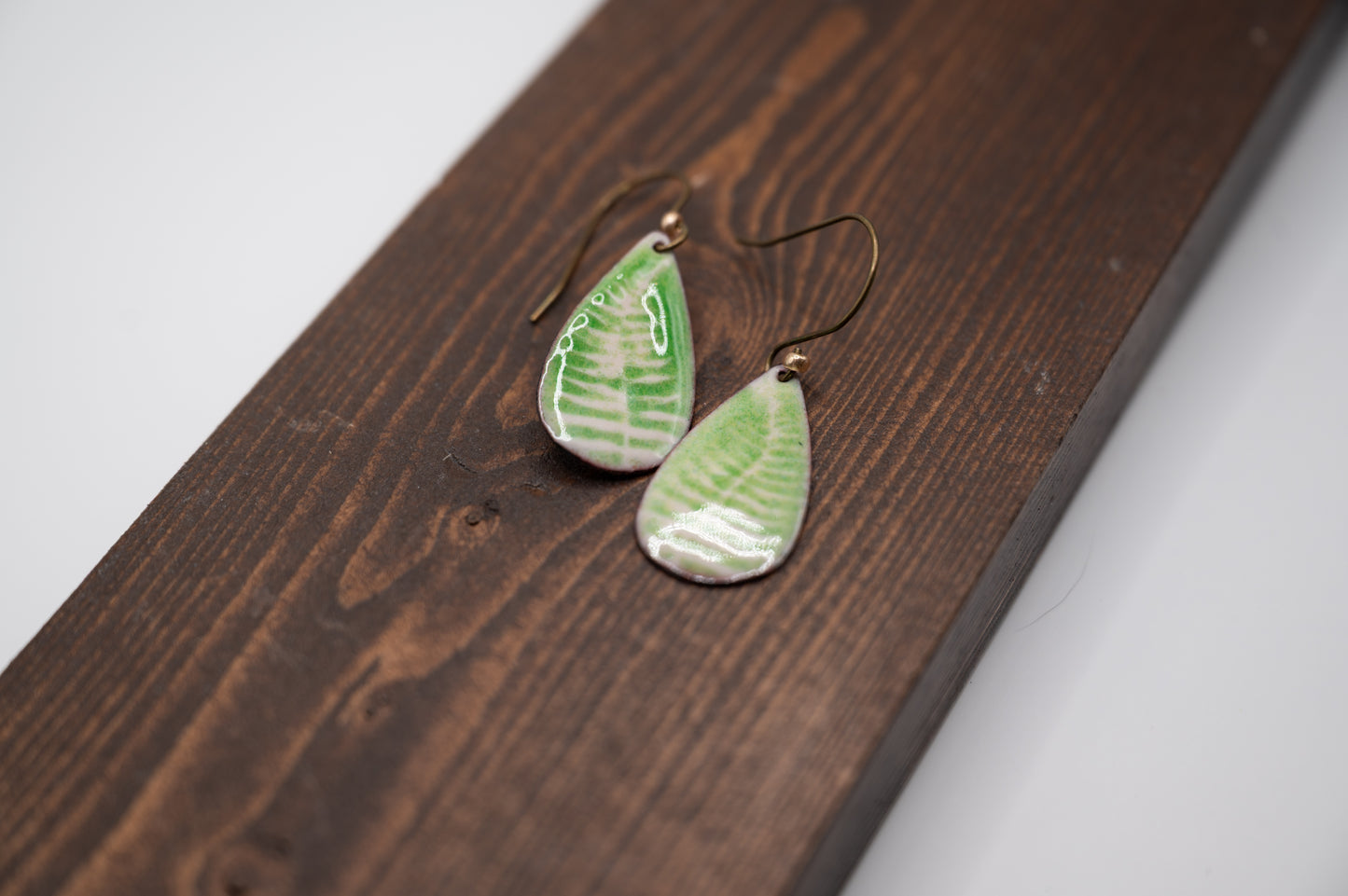 Green Fern Enamel Earrings