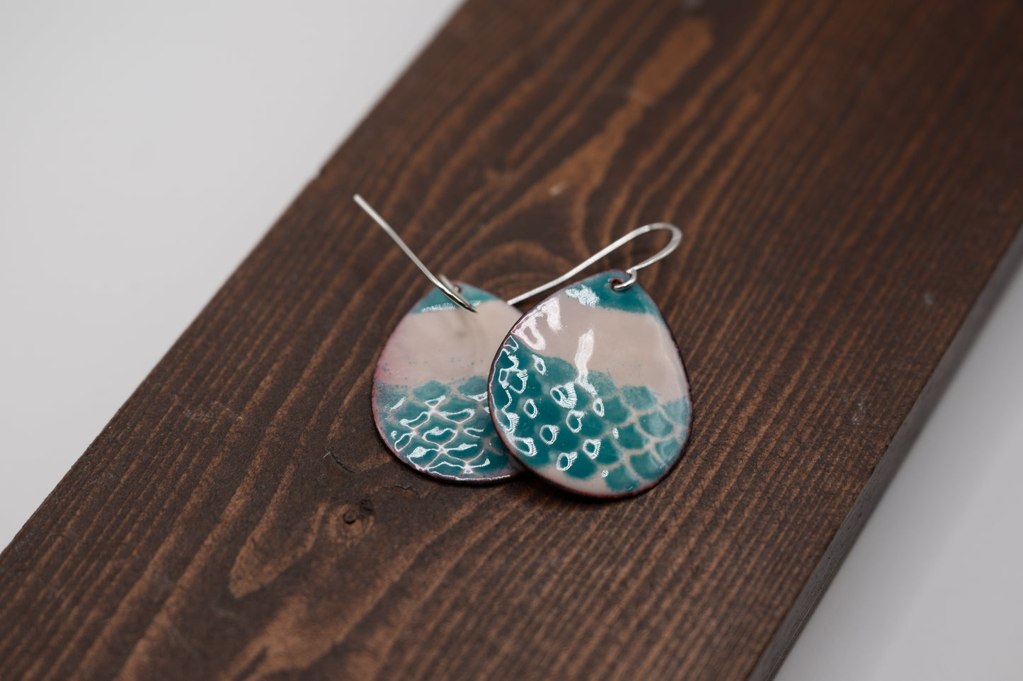 Teal Half Scale Enamel Earrings