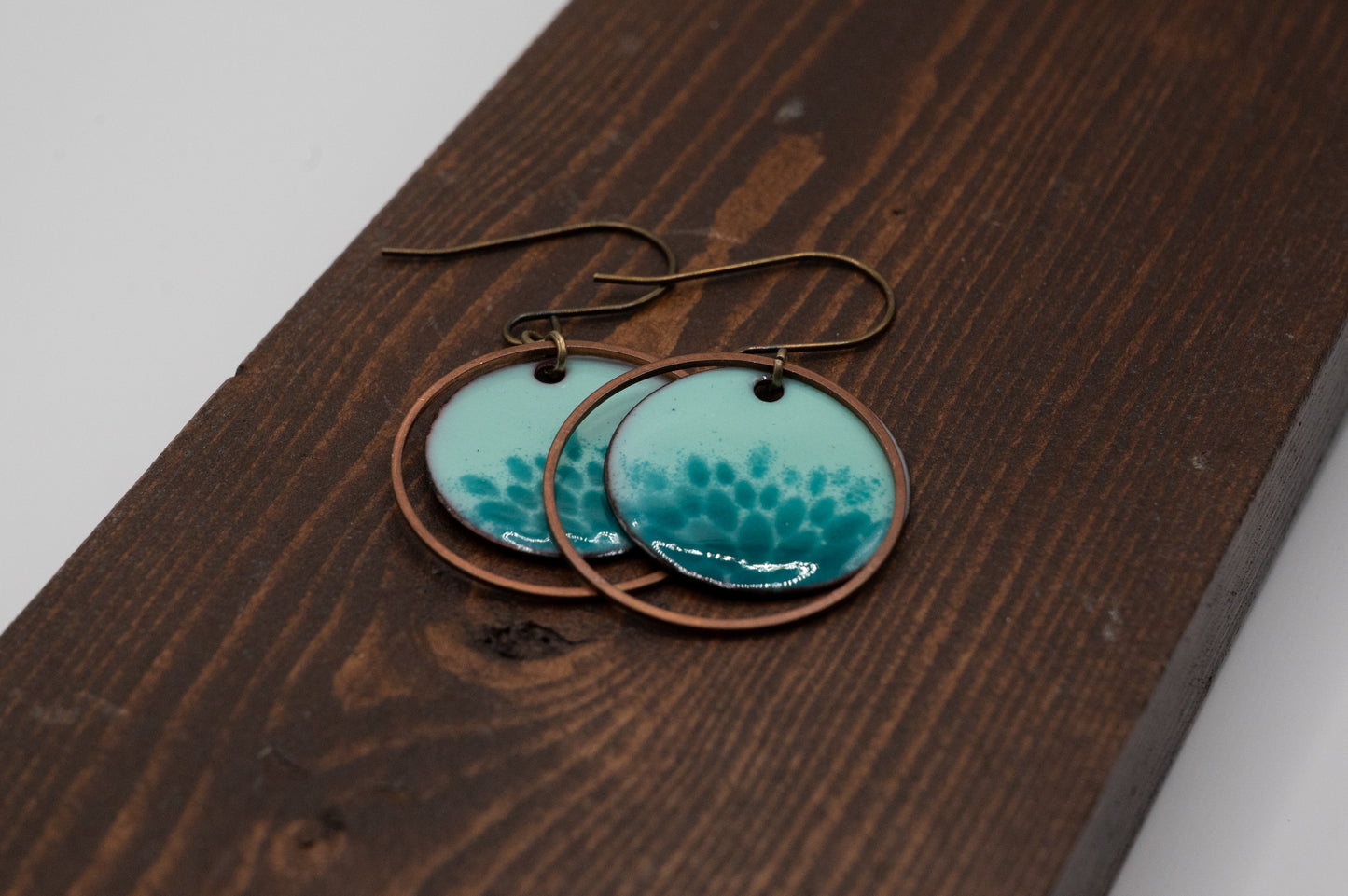 Blue and Teal Floral with Rings Enamel Earrings