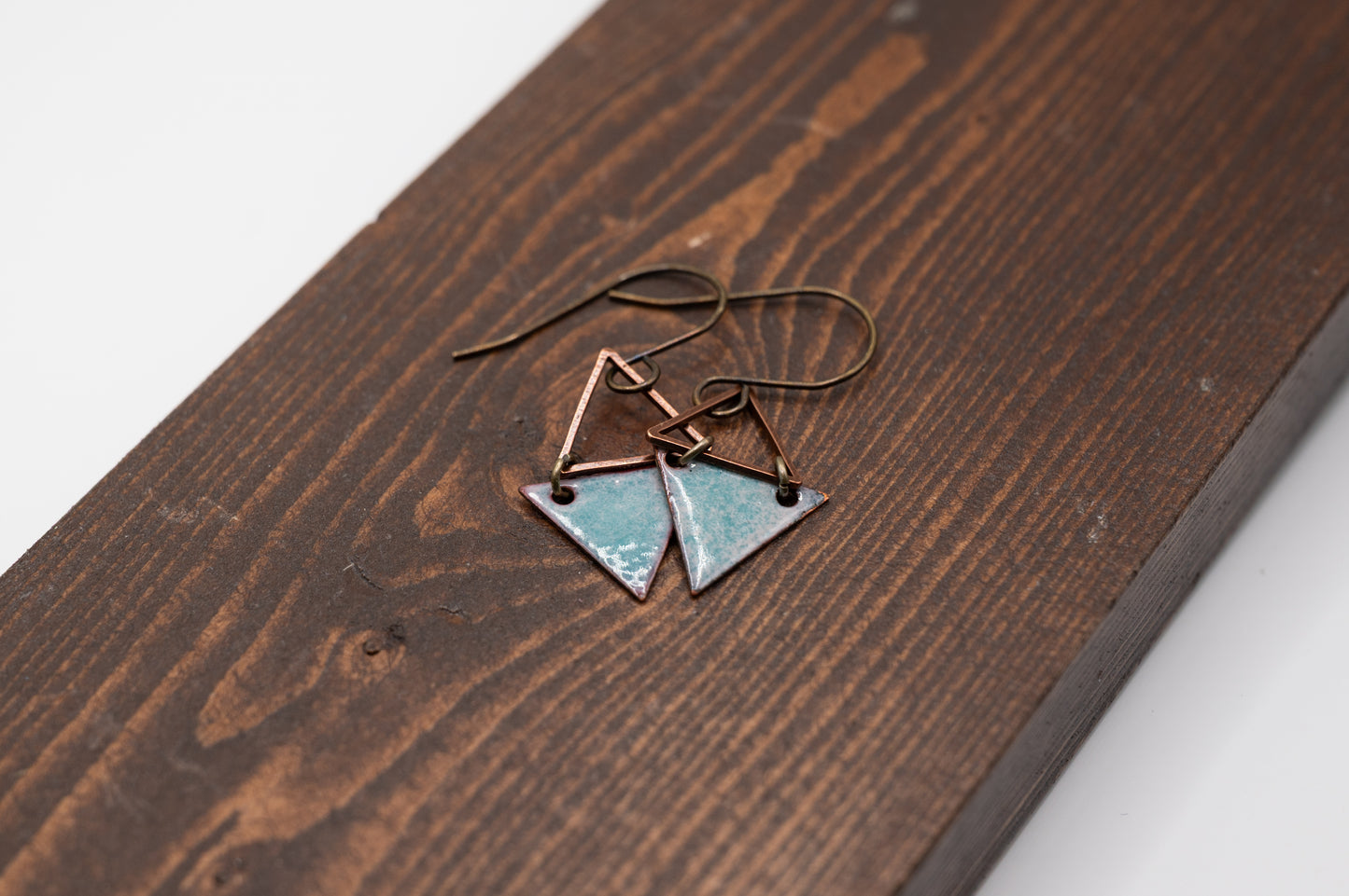 Teal Triangle Enamel Earrings