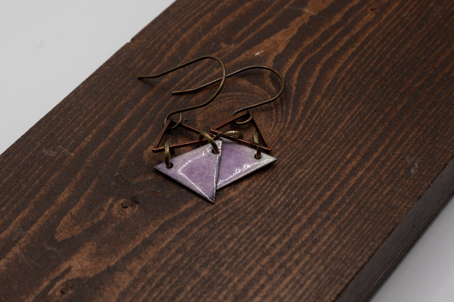 Purple Triangle Dangle Enamel Earrings