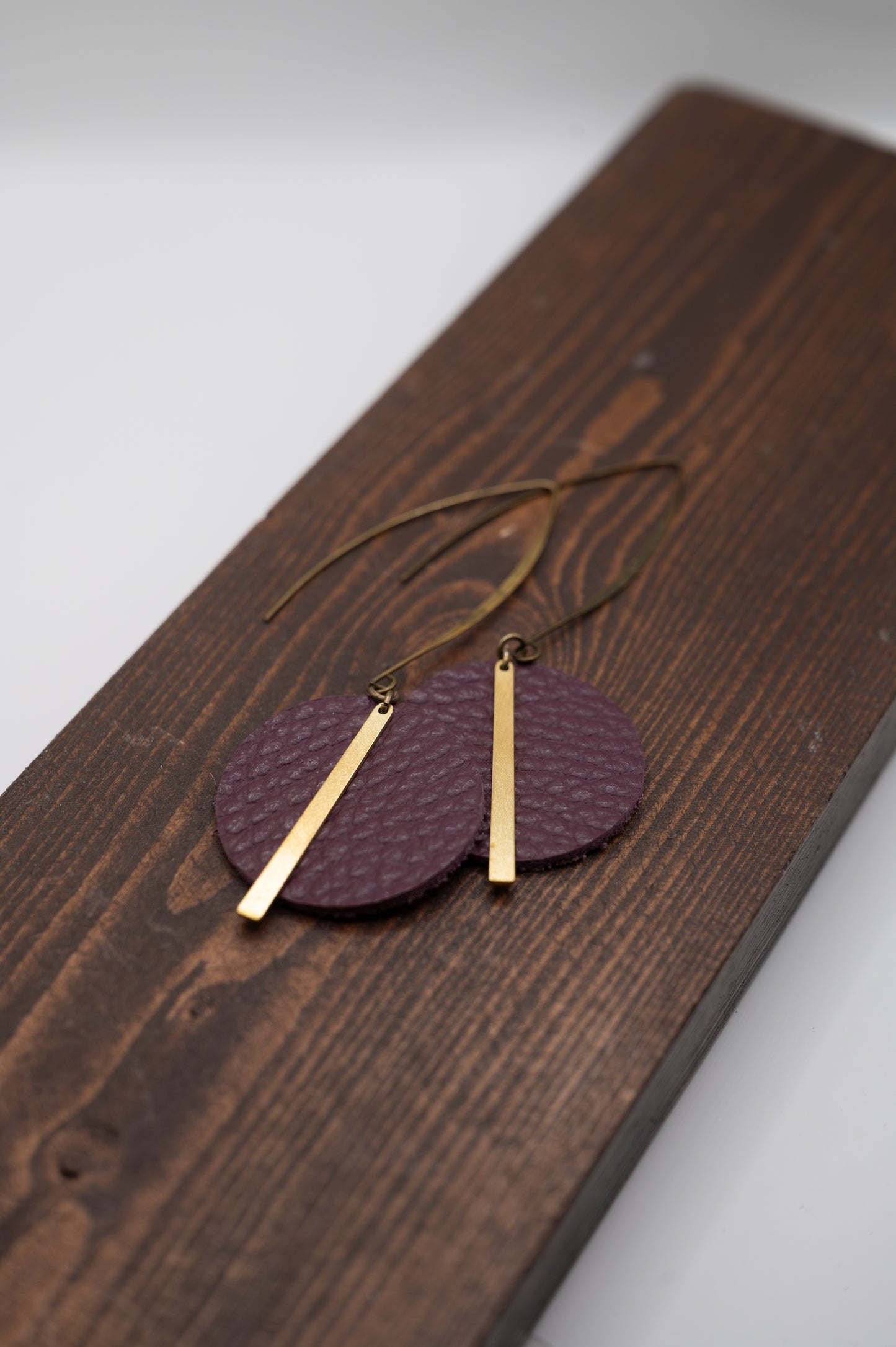 Purple Circle and Gold Bar Earrings