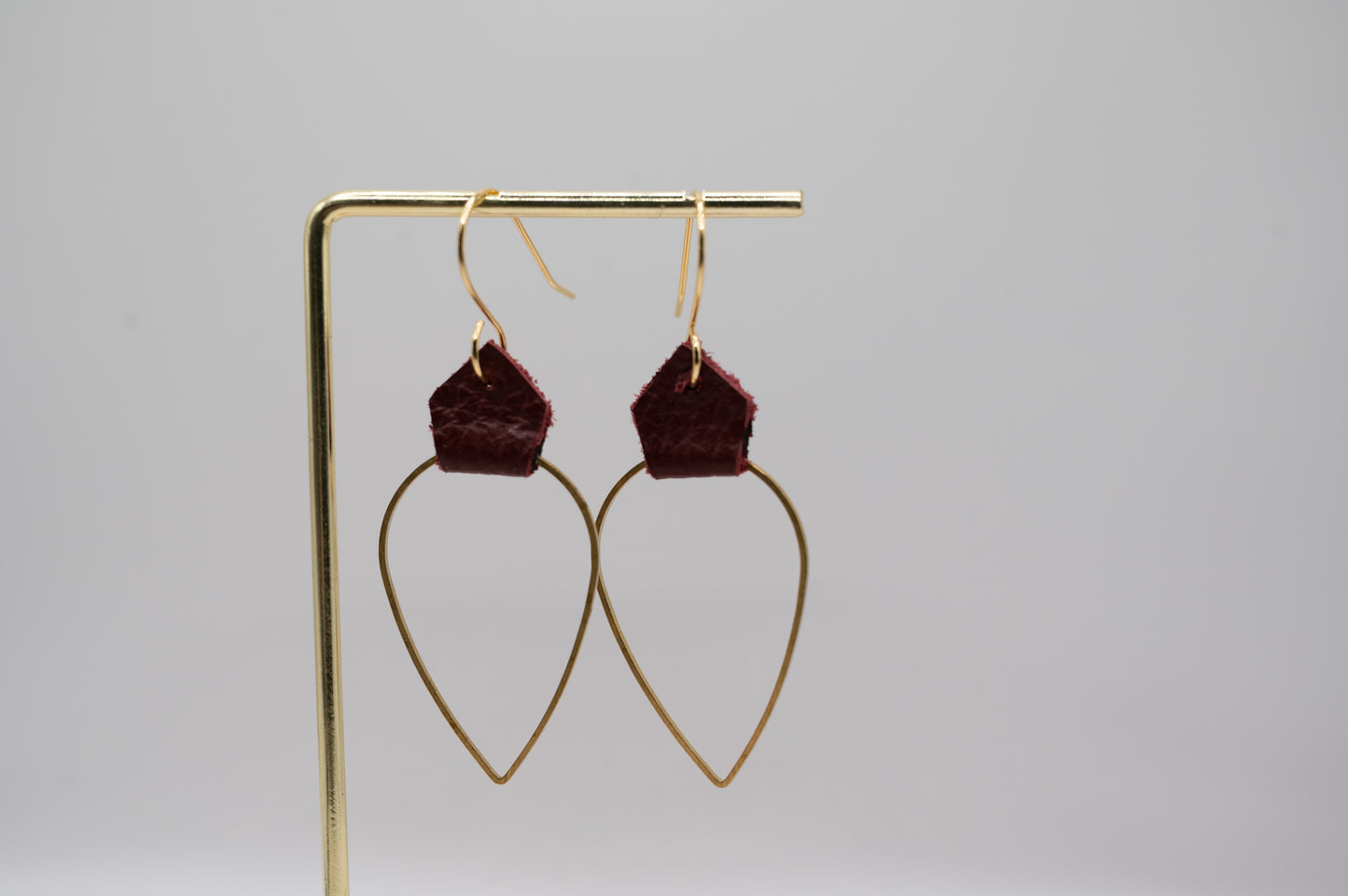 Maroon Leather Teardrop Earrings