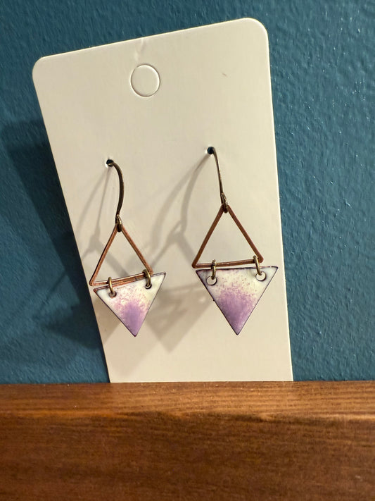 Purple Triangle Dangle Enamel Earrings