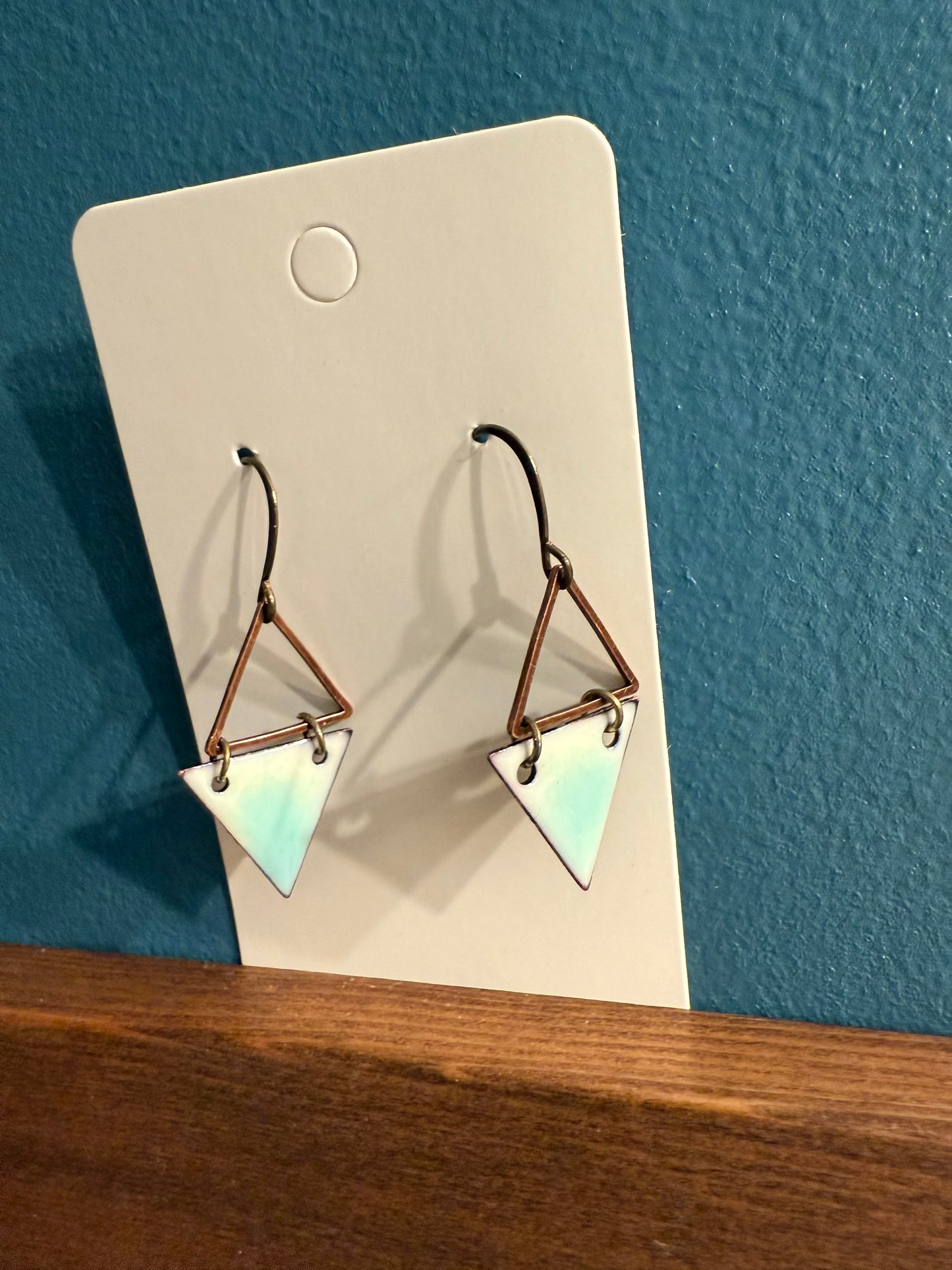 Teal Triangle Dangle Enamel Earrings