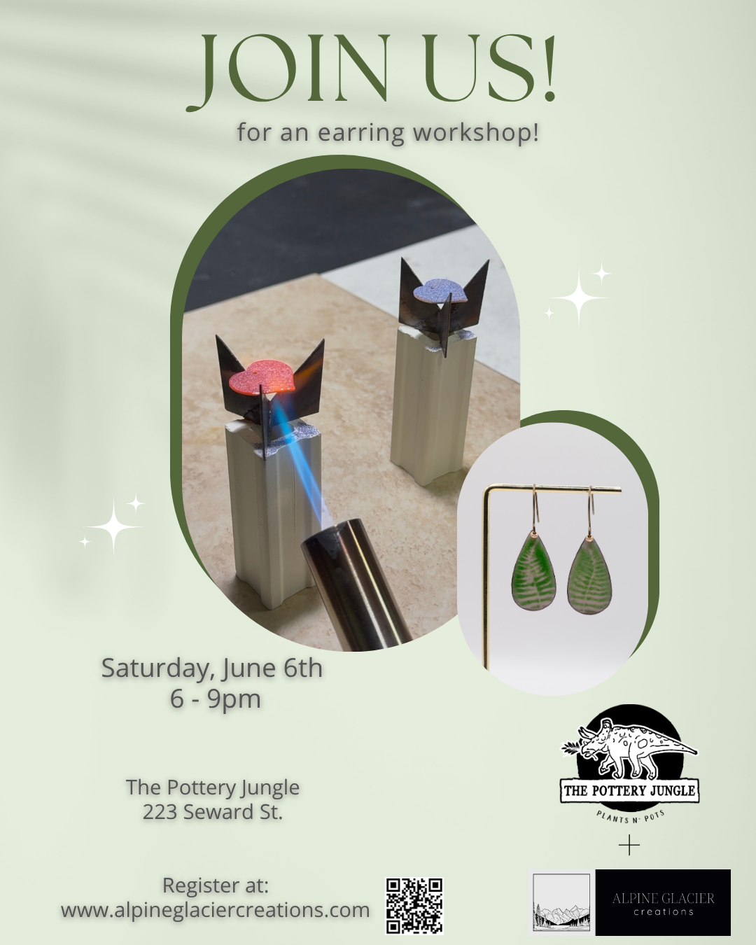 The Pottery Jungle+ AGC: Copper Enamel Earring Class (Saturday, June 6th)