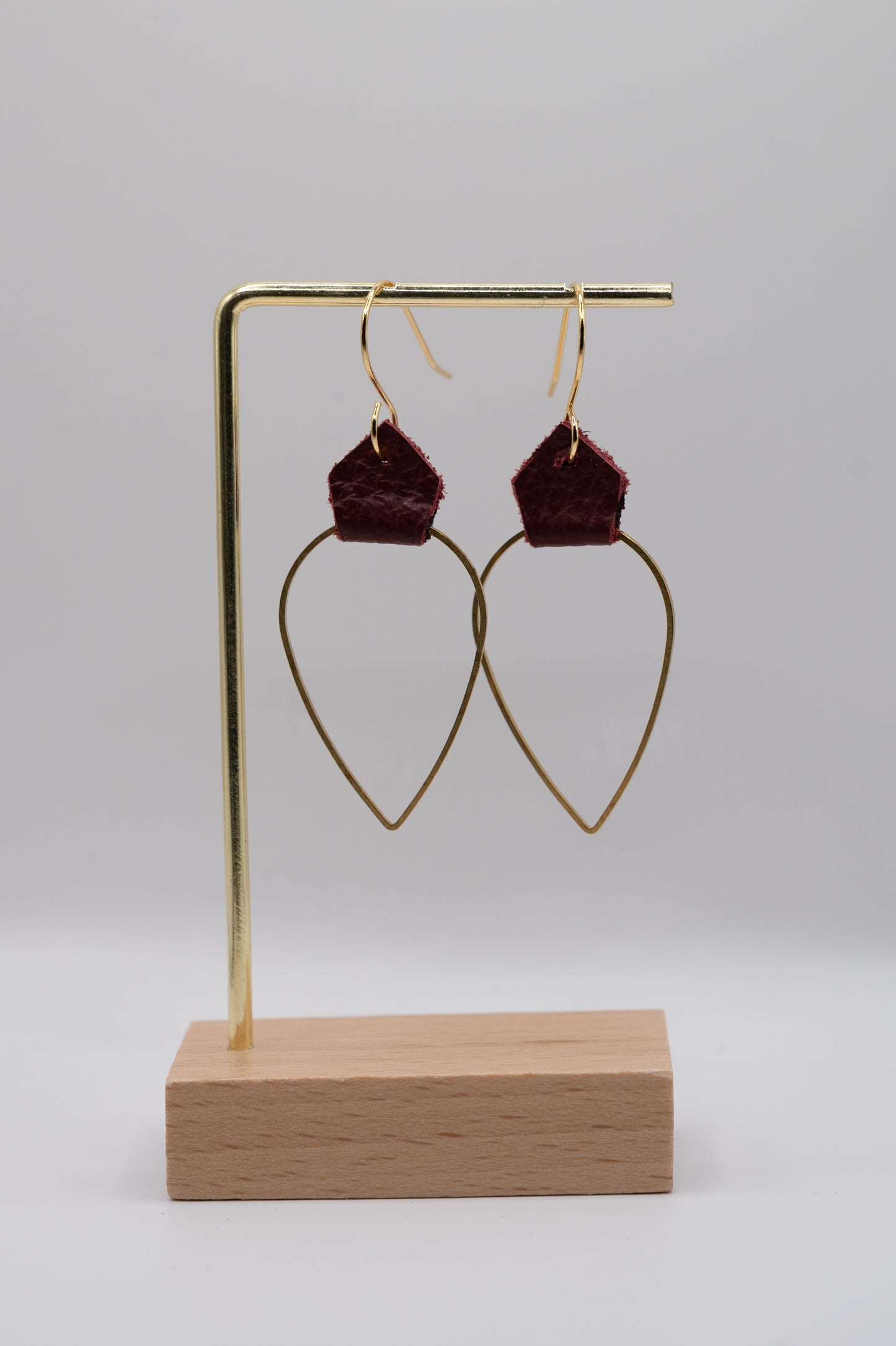 Maroon Leather Teardrop Earrings