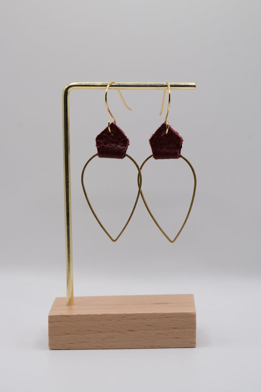 Maroon Leather Teardrop Earrings