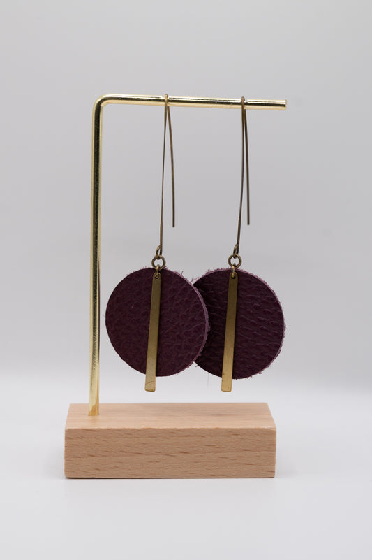 Purple Circle and Gold Bar Earrings