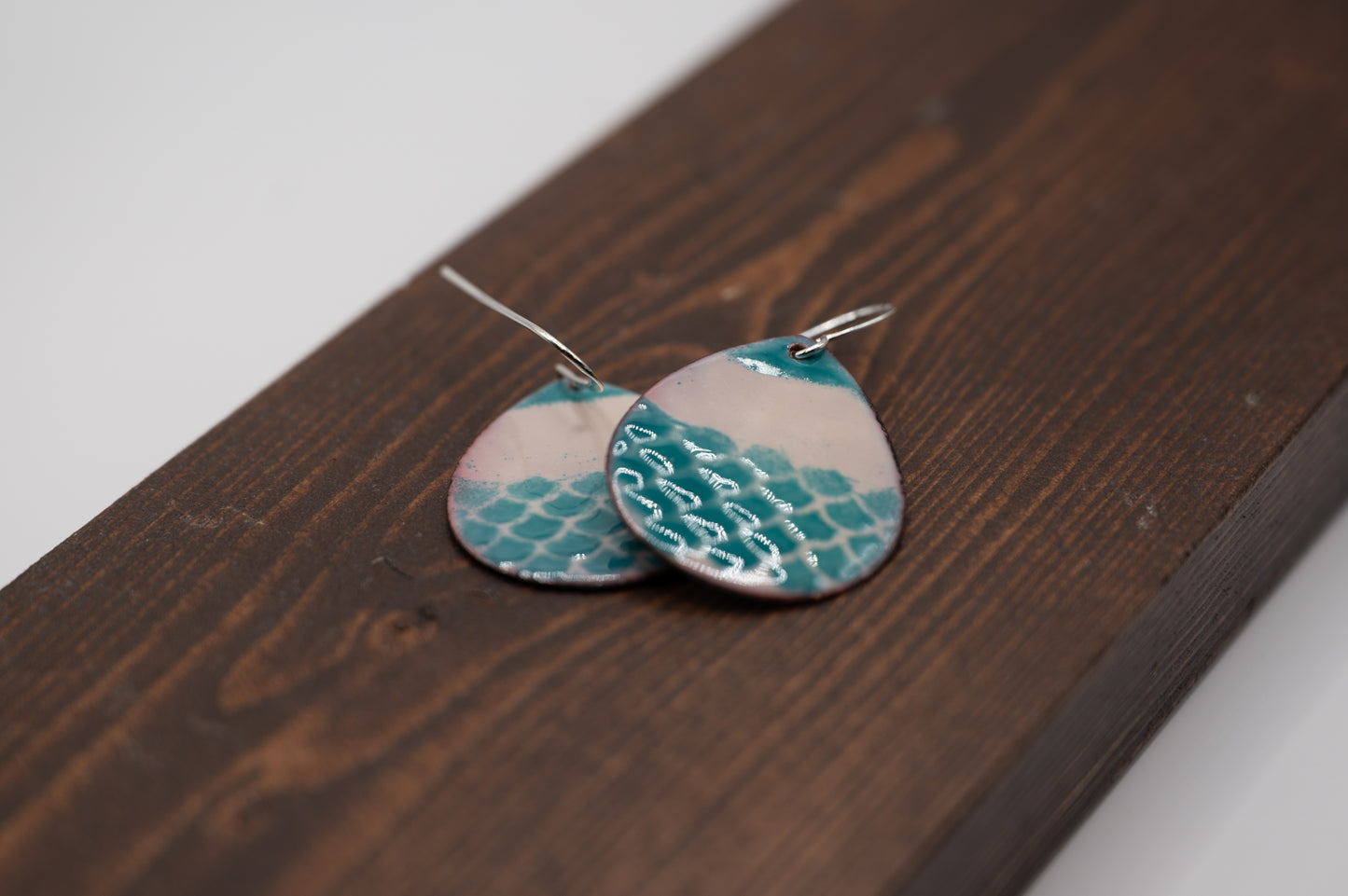 Teal Half Scale Enamel Earrings