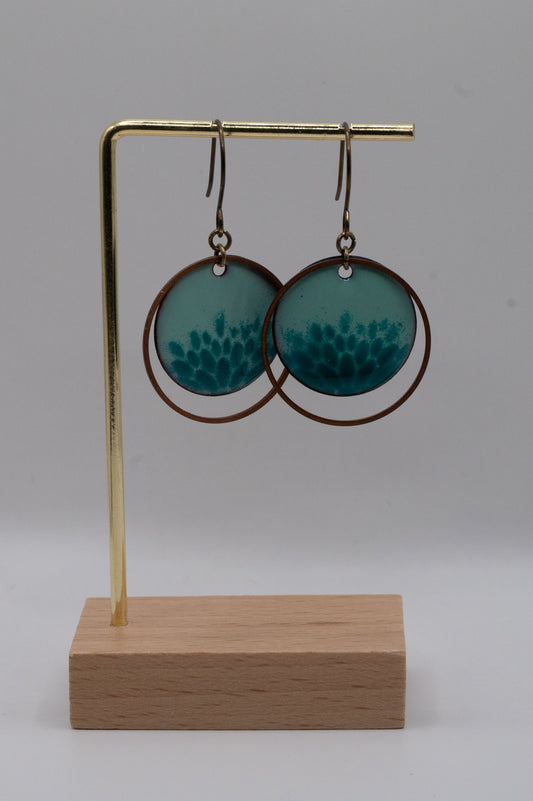 Blue and Teal Floral with Rings Enamel Earrings
