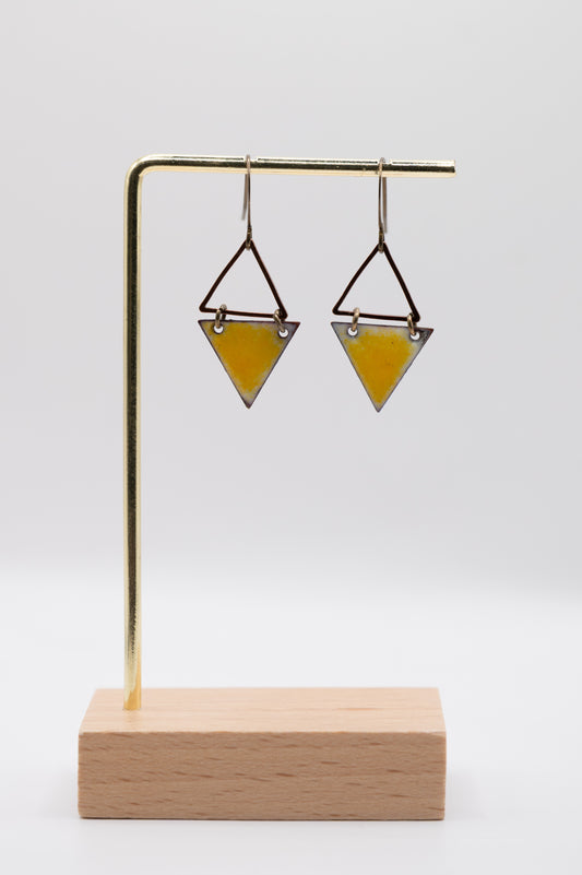 Yellow Triangle Dangle Enamel Earrings