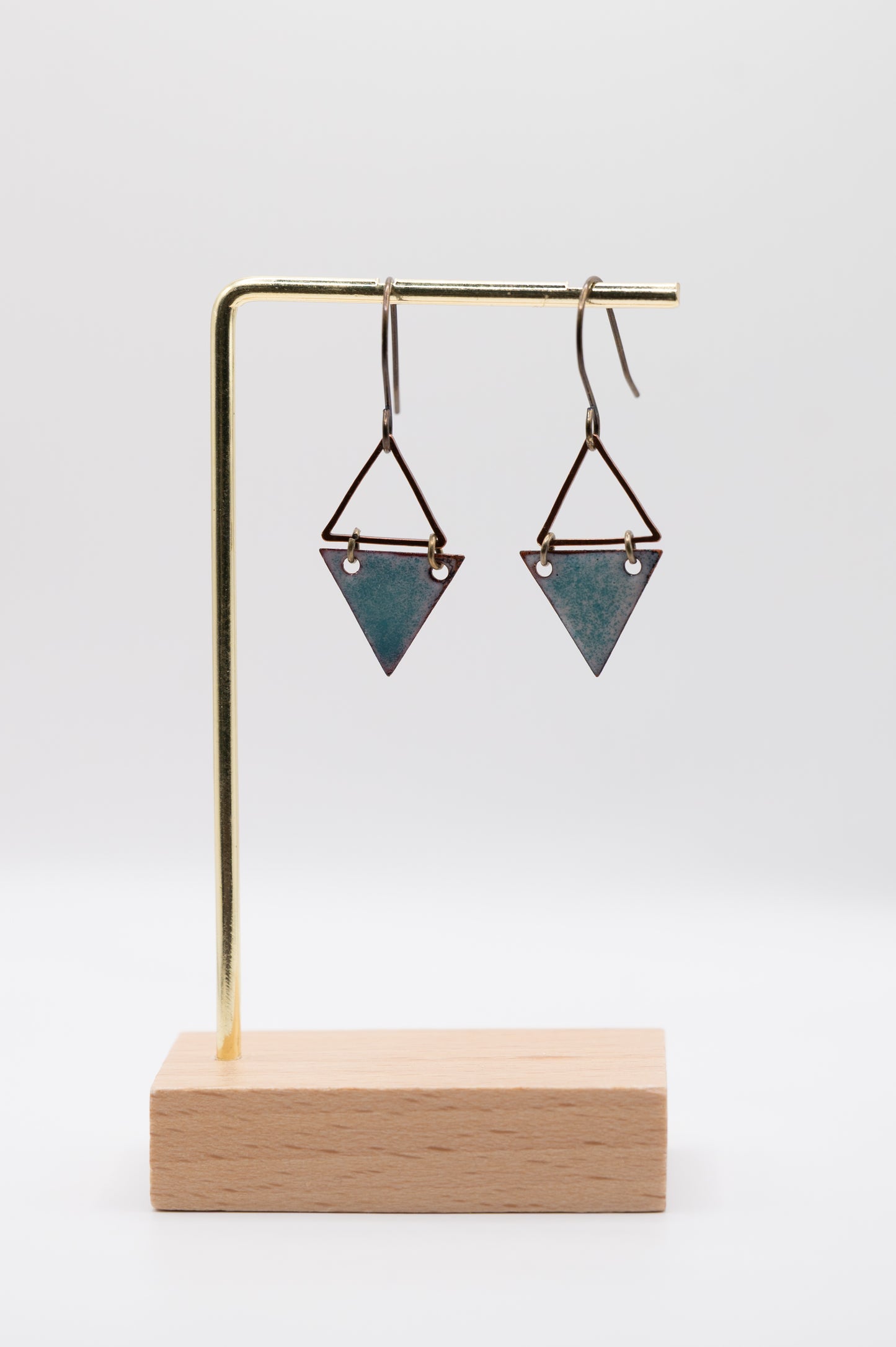 Teal Triangle Enamel Earrings