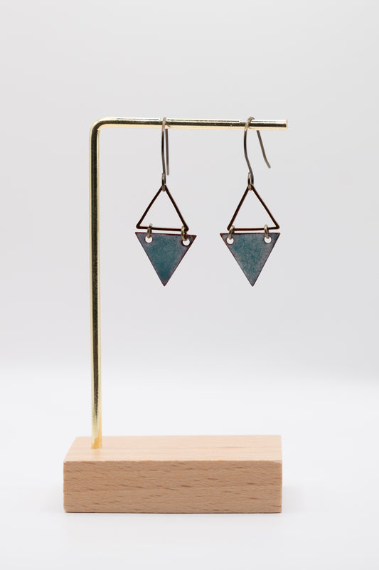 Teal Triangle Enamel Earrings