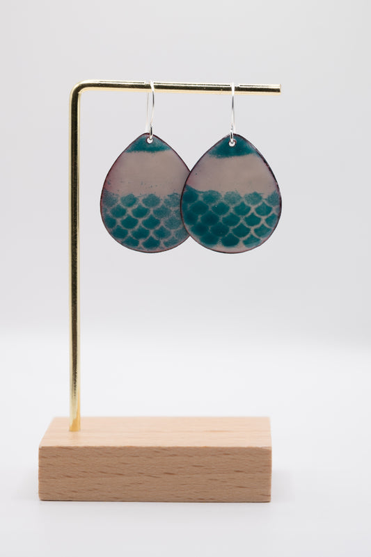 Teal Half Scale Enamel Earrings