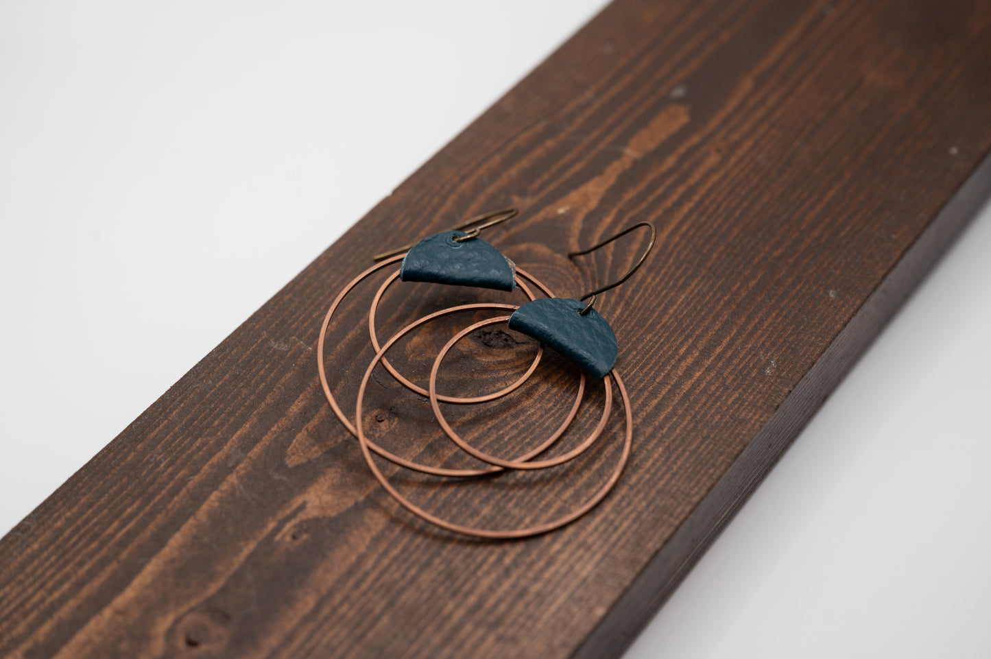 Teal Leather Double Ring Earrings