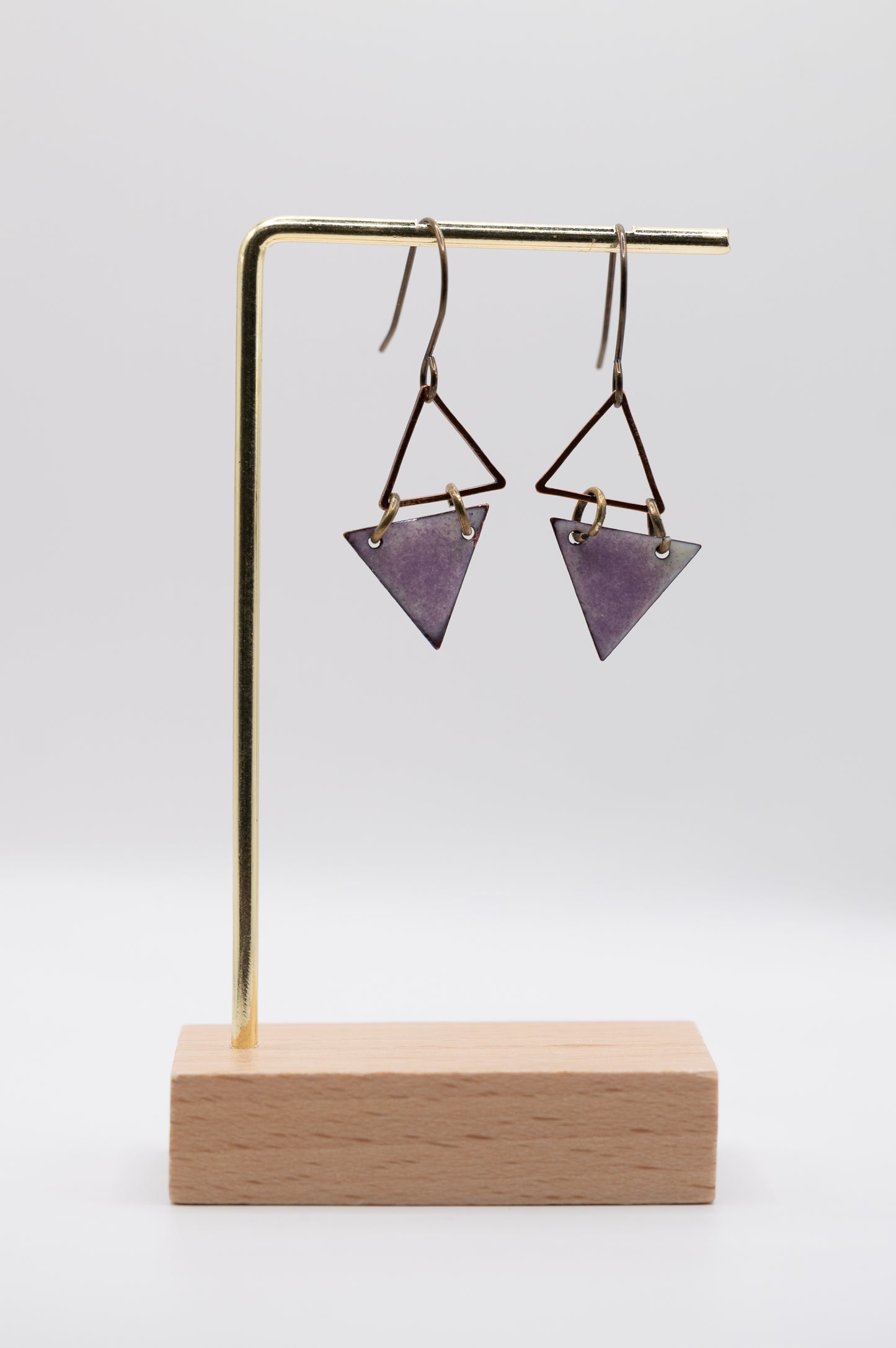 Purple Triangle Dangle Enamel Earrings