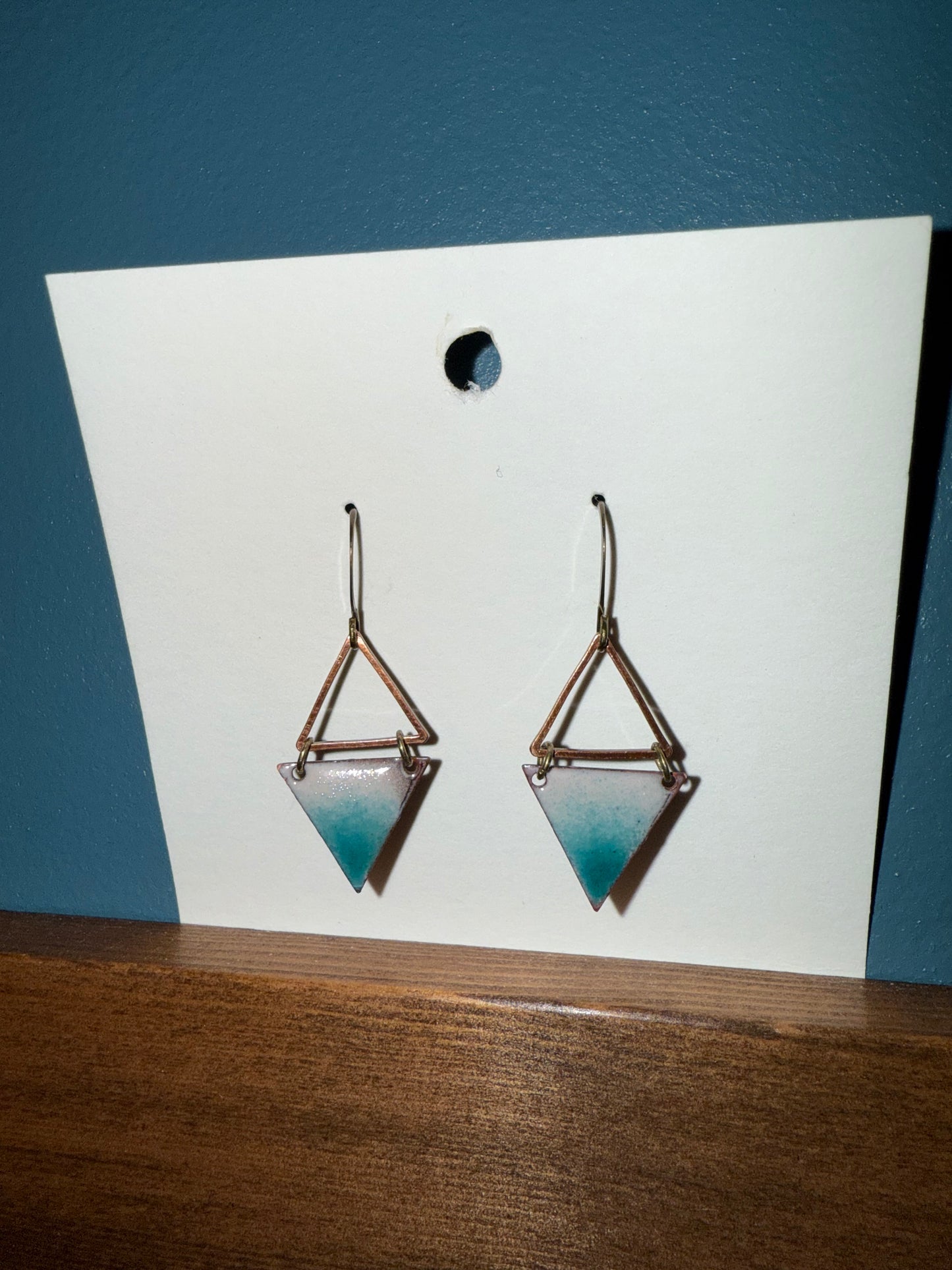 Teal Triangle Dangle Enamel Earrings