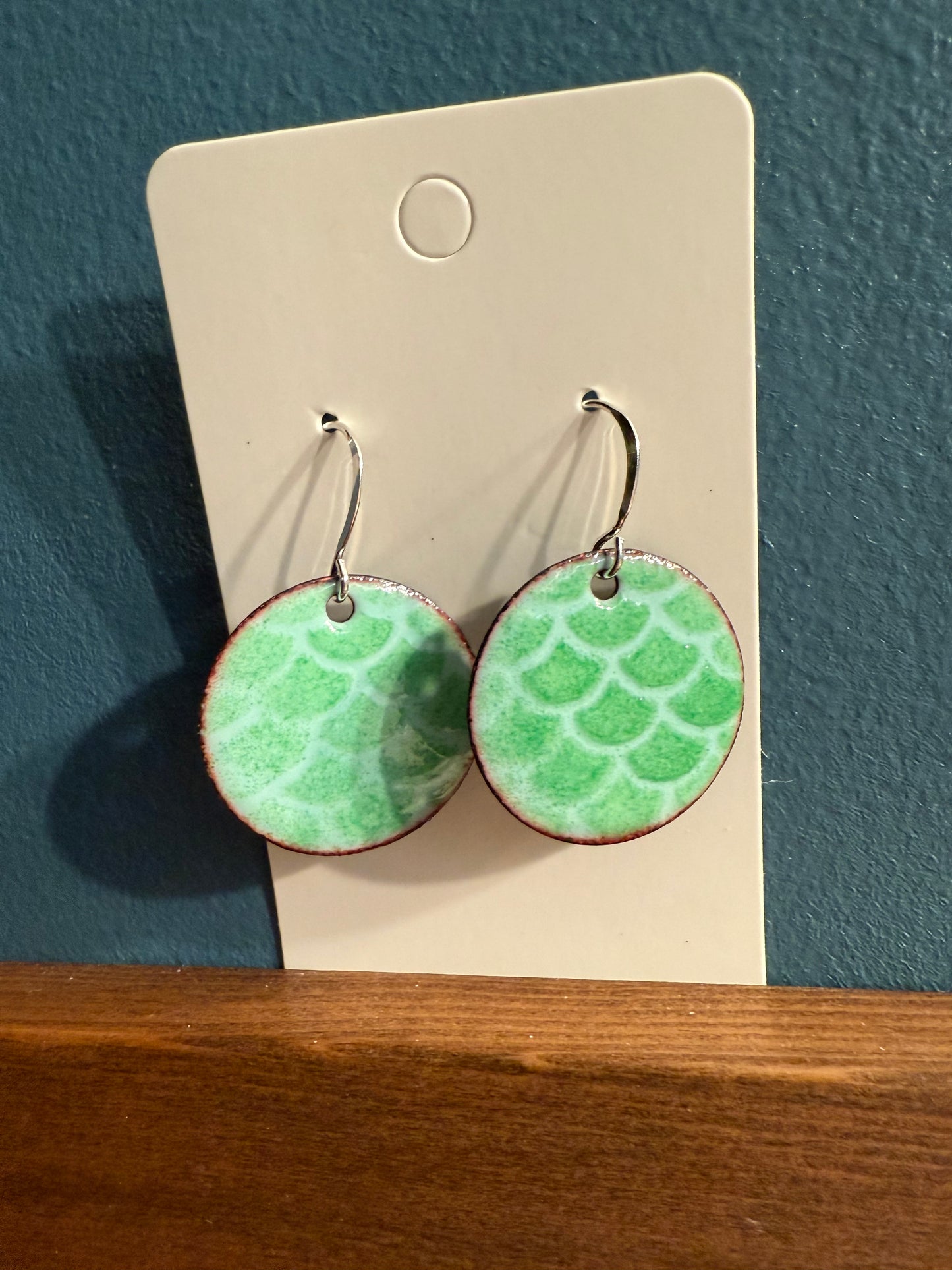 Blue and Green Scale Enamel Earrings