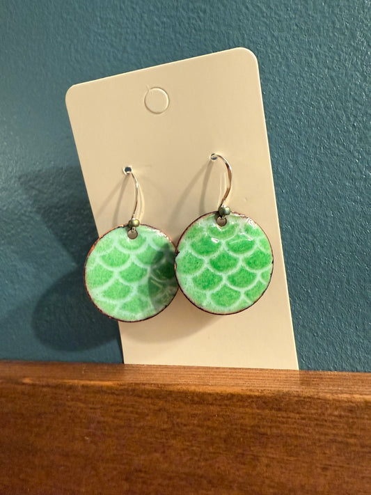 Blue and Green Scale Enamel Earrings