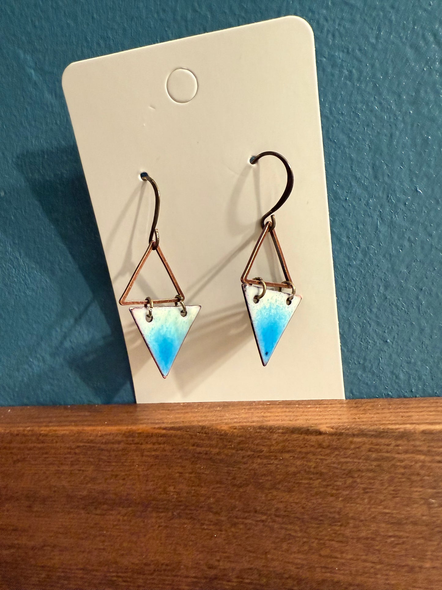 Blue Triangle Dangle Enamel Earrings