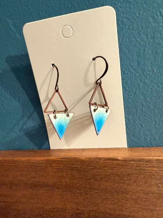 Blue Triangle Dangle Enamel Earrings
