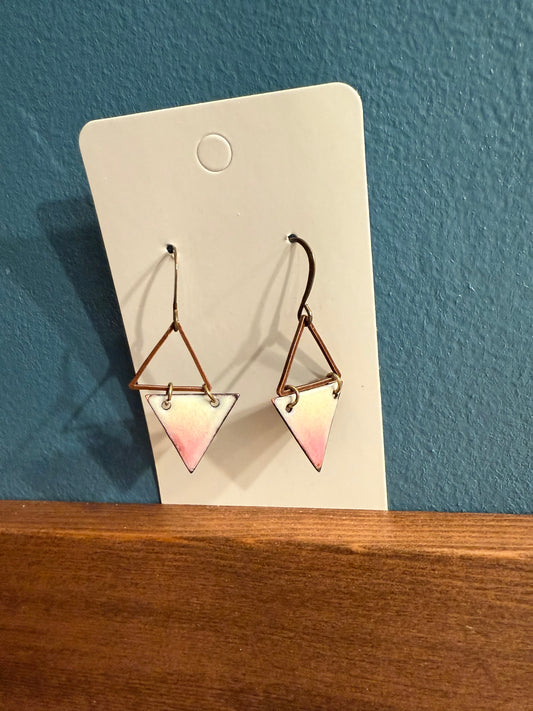 Pink Triangle Dangle Enamel Earrings