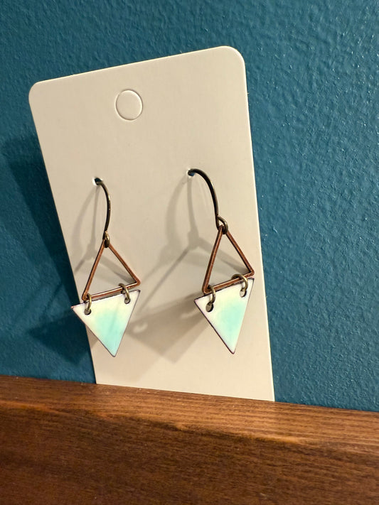 Teal Triangle Dangle Enamel Earrings